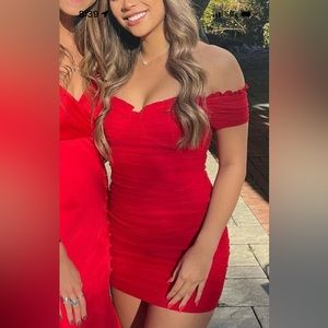 WORN ONCE Windsor red off the shoulder ruched mini dress ❤️ size small